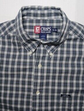 Vintage Chaps Ralph Lauren Mens Button Down Shirt XL Blue Yellow Plaid